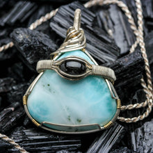 Load image into Gallery viewer, Larimar and Black Star Diopside Pendant