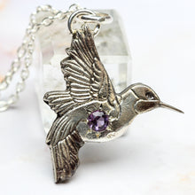 Load image into Gallery viewer, Hummingbird and Amethyst Necklace