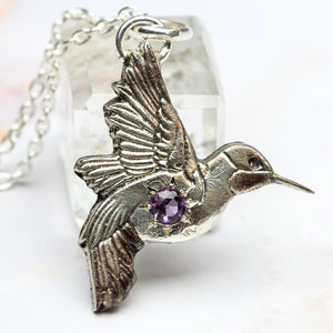 Hummingbird and Amethyst Necklace