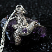 Load image into Gallery viewer, Hummingbird and Amethyst Necklace