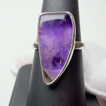 Load image into Gallery viewer, Amethyst ring, angled view showing the bezel and band