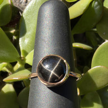 Load image into Gallery viewer, Black star diopside ring in 14K gold filled, size 6, front view showing the four ray star