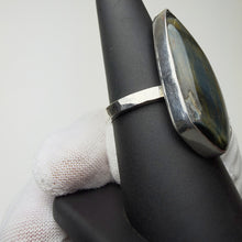 Load image into Gallery viewer, Kite Shaped Tiger's Eye ring, side view showing the sterling silver bezel and band