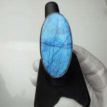 Load image into Gallery viewer, Labradorite ring in sterling silver, size 7.5, front view showing the blue flash