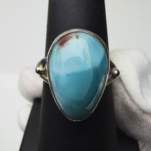 Load image into Gallery viewer, Larimar ring in sterling silver, size 6.5, front view showing the sky blue teardrop stone