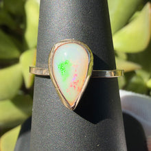Load image into Gallery viewer, Opal ring in 14K gold filled, size 6, front view showing the green and pink fire