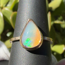 Load image into Gallery viewer, Opal ring in 14K gold filled, size 7.5, front view showing the orange glow and green fire