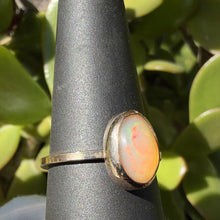 Load image into Gallery viewer, Opal ring, angled view showing the gold filled bezel and band