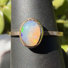 Load image into Gallery viewer, Opal ring in 14K gold filled, size 8.5, front view showing the blue and orange opal