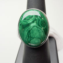 Load image into Gallery viewer, Oval Malachite ring in sterling silver, size 5.5, front view