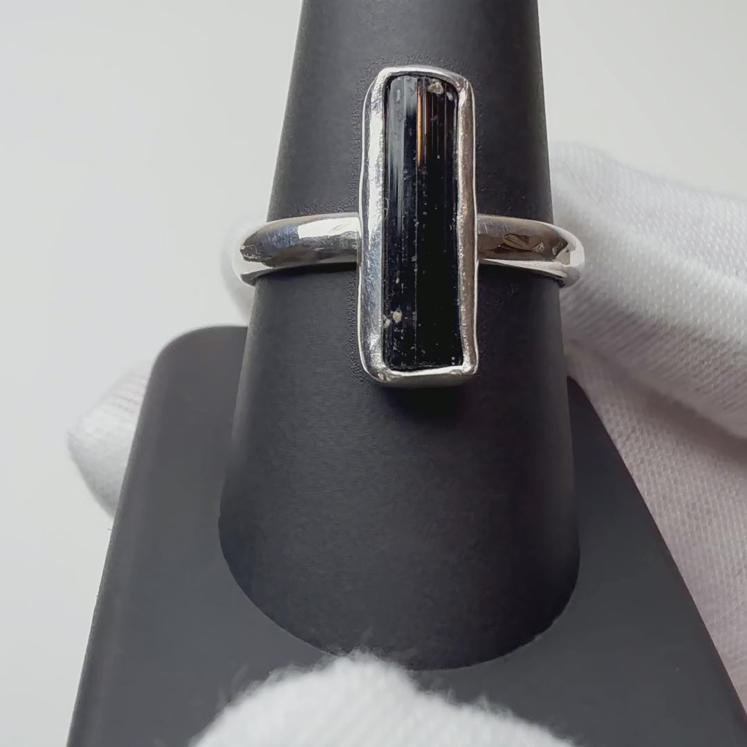 Black Tourmaline ring turning on a ring display
