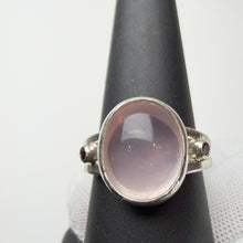 Load image into Gallery viewer, Rose Quartz with Amethyst Accents ring in sterling silver, size 7, front view