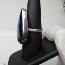 Load image into Gallery viewer, Sodalite ring, side view showing the sterling silver bezel and band