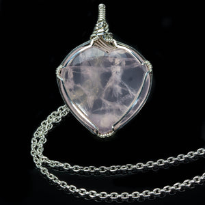 Silver Heart Shaped Rose Quartz Pendant