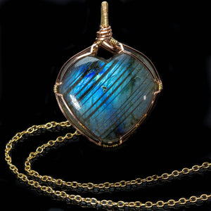 Gold Heart Shaped Labradorite Pendant