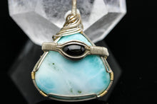 Load image into Gallery viewer, Larimar and Black Star Diopside Pendant