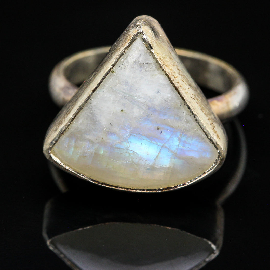 Rainbow Moonstone and Sterling Ring- Size 7.5