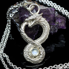 Load image into Gallery viewer, Ouroboros Pendant with Rainbow Moonstone