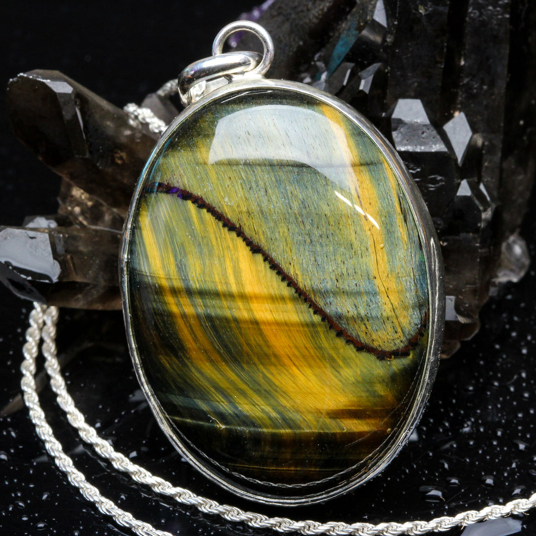 Travelers Charm: Tigers Eye and Silver Pendant