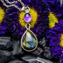Load image into Gallery viewer, Amethyst and Blue Tigers Eye Pendant